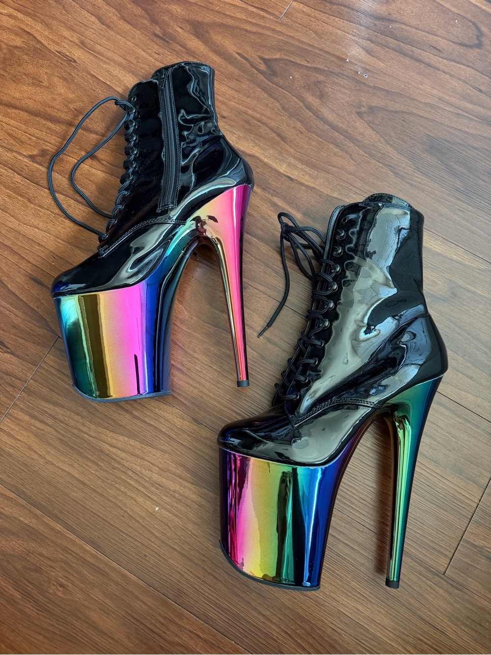NEW 8 inch Pleaser Flamingo 1020RC Boots Black Rainbow Chrome
